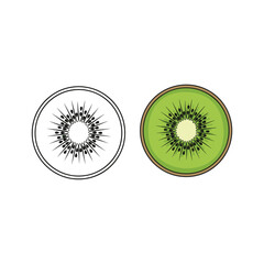 Kiwi fruit vector illustration, outline and color version isolated on