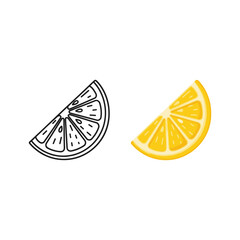 Lemon slice with outline and color isolated on illustration