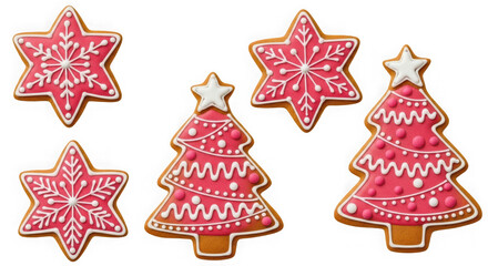 Christmas gingerbread cookies isolated on transparent background, festive decoration