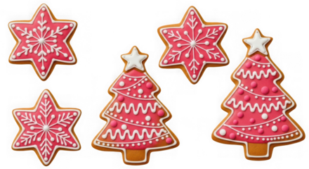 Christmas gingerbread cookies isolated on transparent background, festive decoration