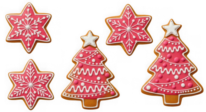 Christmas gingerbread cookies isolated on transparent background, festive decoration