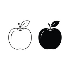 Outline and solid black apple icons, simple fruit symbol design