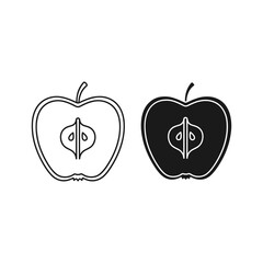 Two apple halves, one in outline and one in solid, isolated on