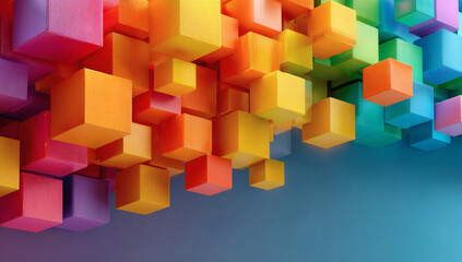 Obraz premium Vibrant 3D Cubes in Rainbow Colors Floating in Space.