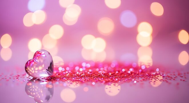 Sparkling heart with bokeh lights on pink background - Powered by Adobe