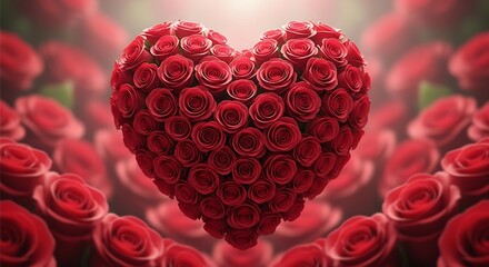 Heart shape made of red roses, romantic symbol of love