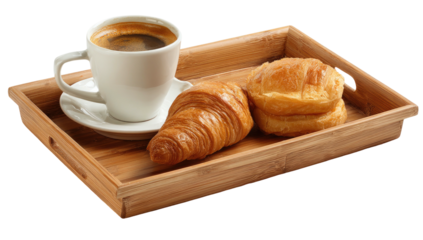 Tray with coffee, croissant, and pastry