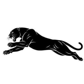 Illustration of a black panther leaping forward, isolated on, capturing the strength and agility of this majestic predator