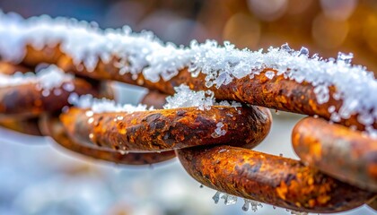 macro closeup rusted chain link salt crystals corrosion texture iron surface micro buildup rough detail oxidized pattern mineral contrast natural decay close focus gritty metallic structure