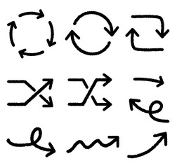 太いマジックペンで書いた手書きの矢印セット