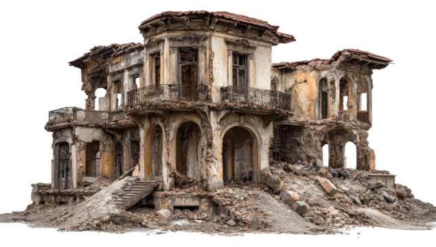 Crumbling, old building with arches