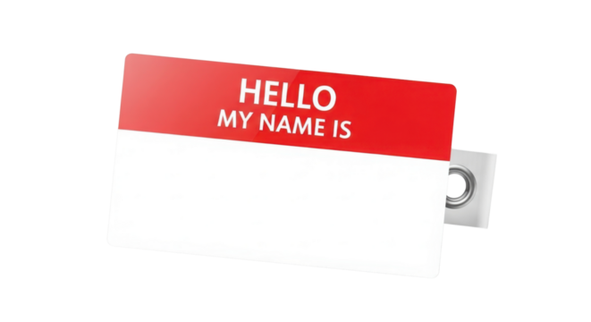 Hello my name is tag on white background