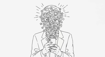 Person Overwhelmed by Digital Information on Phone.