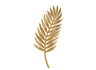 Golden Palm Leaf Glitter Isolated on Transparent Background Macro Studio Shot of a Single Elegant Leaf with Sparking Golden Glitter Accents