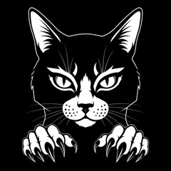 Intense Black Cat with Claws Out, Staring Directly at Viewer.