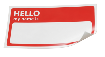 Blank "Hello my name is" name tag on white background