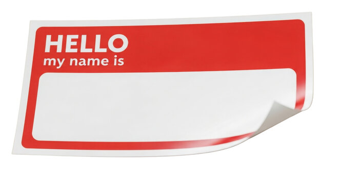 Peeling Red Hello My Name Is Name Tag Sticker