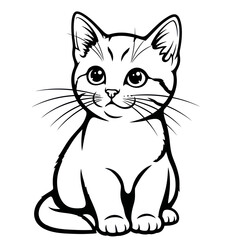 Obraz premium Adorable Kitten Line Art Drawing for Coloring Book Pages.