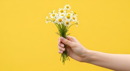 hand holding chamomile flowers