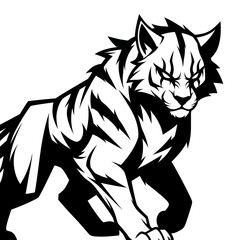 Stylized Black and White Tiger Illustration Fierce Predator.