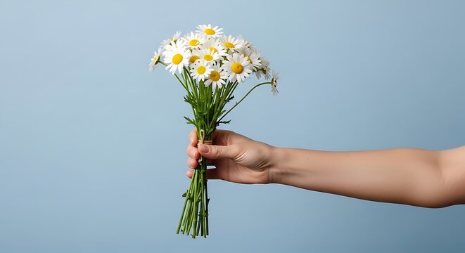 hand holding daisy bouquet flower - Powered by Adobe