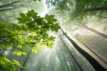 Green Forest Canopy With Soft Sunlight Background.