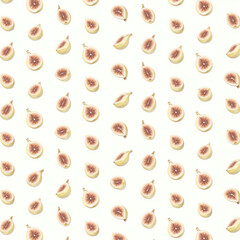 Mini Fig Repeat Pattern on Light Background - Delicate Fruit Design for Textiles, Stationery Materials