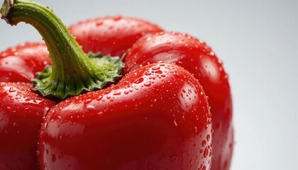 Fresh Red Bell Pepper with Water Droplets, Close-Up View