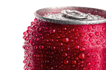Icy red can with condensation against black background