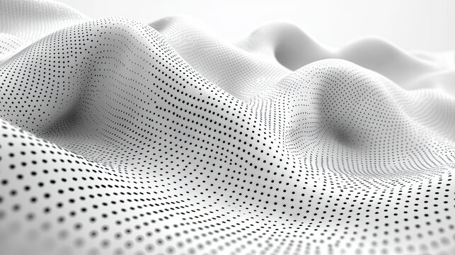 A close-up, abstract view of a white, wavy surface covered in a pattern of small black dots.