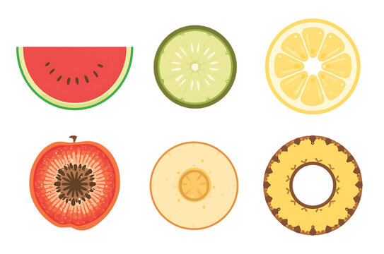 Variety of sliced fruits on a black background