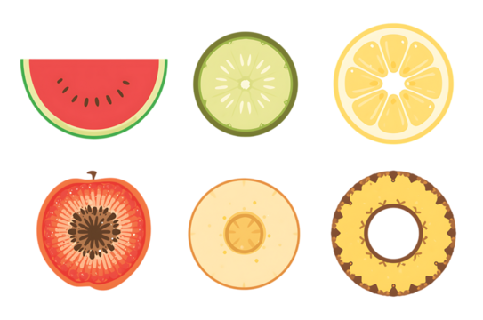 Variety of sliced fruits on a black background