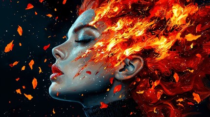 Fiery emotions unleashed enigmatic portrait of a woman artistic interpretation dark background expressive viewpoint