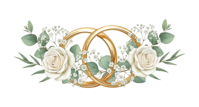 wedding rings and flowers