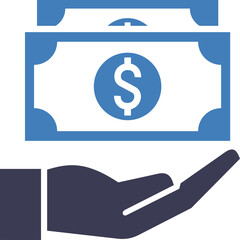 Hand Holding Blue Dollar Bill Icon With Transparent Background Representing Financial Transaction Concept
