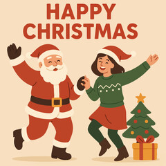 Celebrate christmas santa claus with girl and christmas tree festive holiday season happy christmas time vector illustration