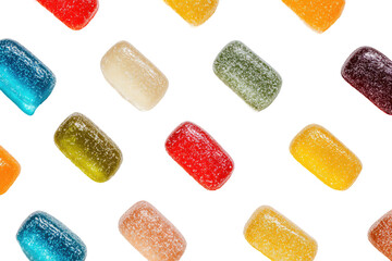 Assorted colorful rectangular jelly candies on a black background