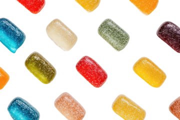 Assorted colorful rectangular jelly candies on a black background