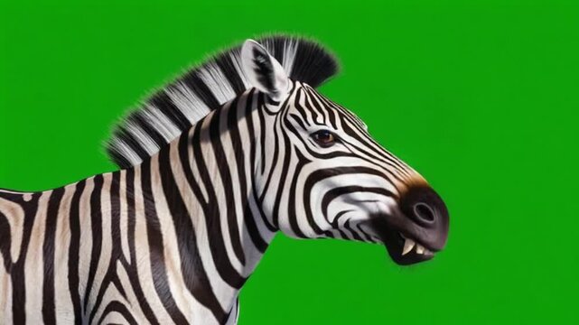Zebra head profile view with black and white stripes against a green screen background image zebra green screen video