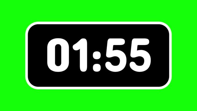 Countdown timer digital from 2 minute to 1 minute on green background