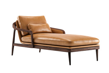 Leather chaise lounge, dark wood frame, pillow, clean