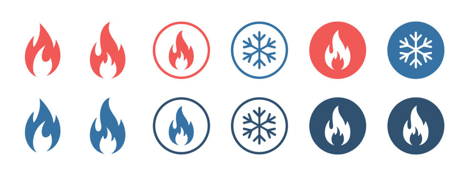 Fire and snowflake graphic showing hot and cold indicators in modern vector illustration