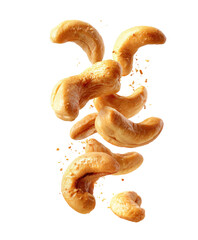 Falling cashews, aerial view on plain black
