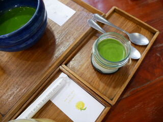 Green tea in a glass, ready to drink