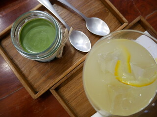 Green tea in a glass, ready to drink