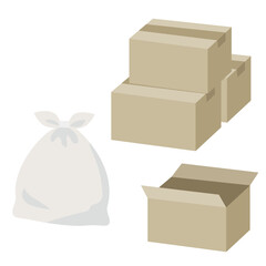 段ボールとゴミ袋のイラスト素材／引っ越し・片付け・大掃除
