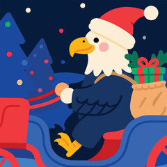 Cute Eagle With Santa Claus Sleigh Illustrator Artwork Banner Background Design Template 