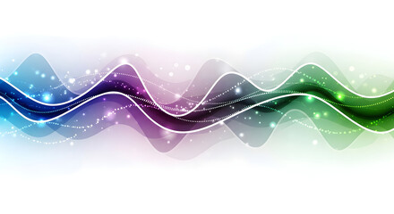 High-definition abstract tech background with fluid digital waveforms, luminous particle trails, and dynamic energy curves. Crisp edges, modern neon gradients, and soft glows create a sleek high-tech