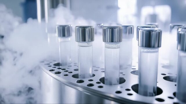 Laboratory equipment with vials producing vapor in a modern research facility
