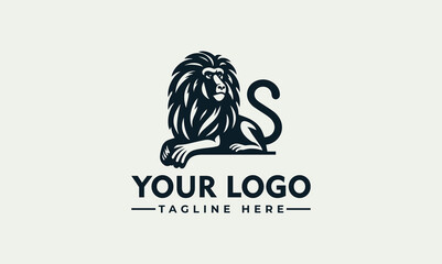 Vector logo illustration of a majestic lion with a flowing mane, representing strength and royalty